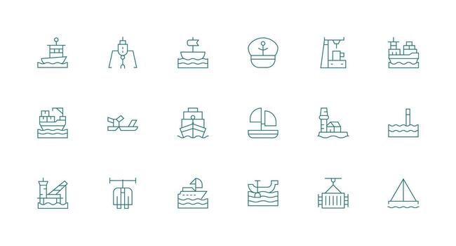 muelle icono colección con 18 mínimo línea diseños limpiar icono conjunto icono paquete para ui proyectos vector