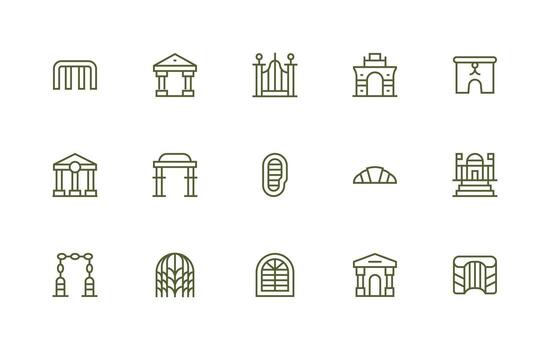 Archway Icon Collection with 15 Regular Line Designs Sharp Icons for Presentations vector