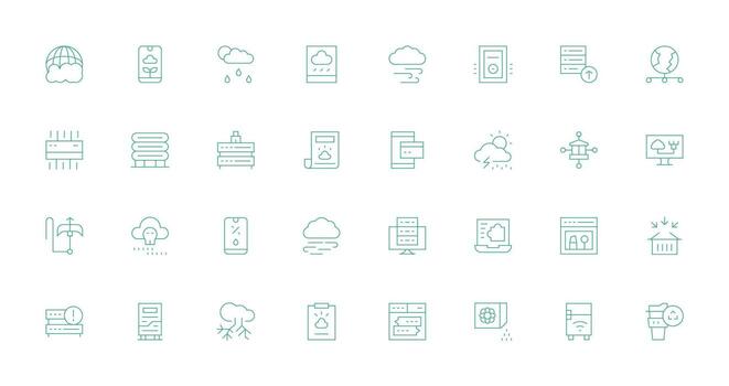 Cloud Icon Collection with 32 Thin Line Designs Multi-Style Icons for Creative Projects vector