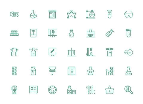laboratorio presentando 35 íconos en regular limpiar línea diseño icono conjunto para proyectos vector