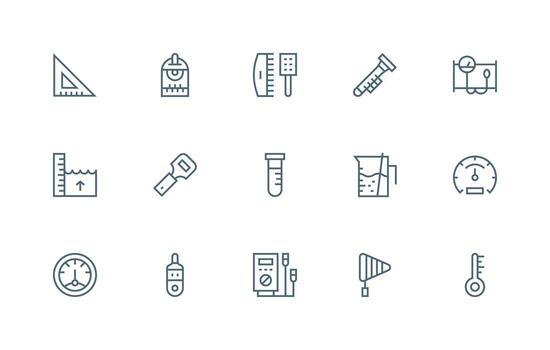 15 Regular Line Style Icons from Measurement Collection Clean Icon Collection for Web Use vector