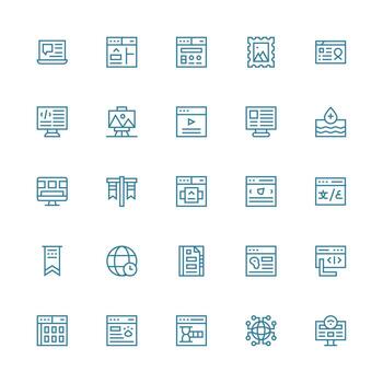 Webpage featuring 25 Icons in Medium Stroke Outline Design Reusable Icon Set vector