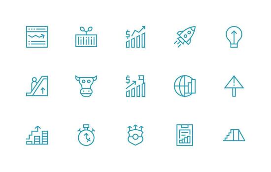 Regular Line Style Upward Icons with 15 Vectors Interface Icon Collection for Daily Projects
