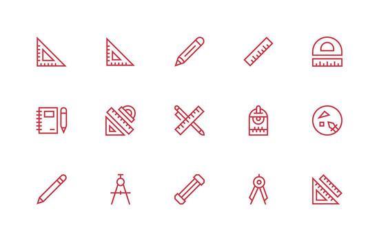 Drafting Icon Set with 15 Regular Line Graphics Design Icon Pack vector