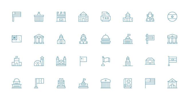 Government featuring 32 Icons in Thin Line Design Clean Icon Set Icon Pack for UI Projects vector