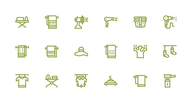 18 Strong Stroke Line Style Icons from Drying Collection High-Resolution Icons for Any Platform vector