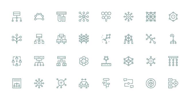 32 Thin Line Vectors for Nodes Theme Essential Icon Set for Teams