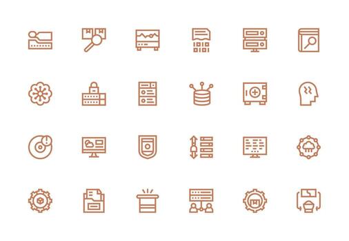 base de datos diseño íconos presentando 24 en grueso línea línea estilo digital icono colección vector