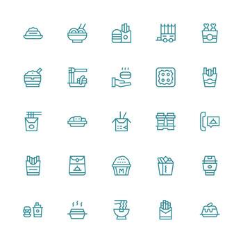 25 Icons for Takeout in Medium Stroke Outline Format UI Icon Set vector