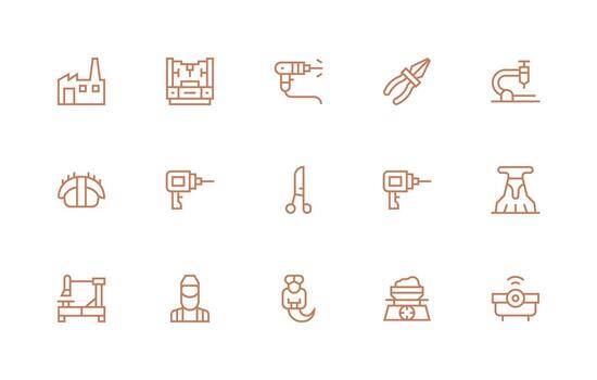 Regular Line Style Metalworking Icons with 15 Vectors Scalable Icons for Cross-Platform Interfaces