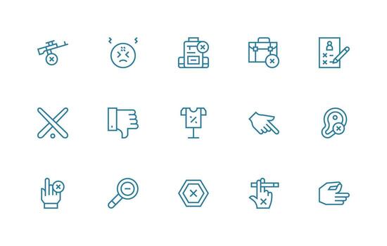 Reject Icon Set with 15 Regular Line Graphics Responsive Icon Set for Flexible Layouts vector
