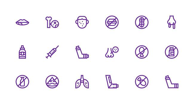 Strong Stroke Line Style Allergy Icons with 18 Vectors Simplified Icon Pack for Visual Tools