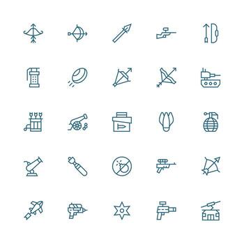 Projectile Icon Set with 25 Medium Stroke Outline Graphics Clean Icon Set Icon Pack for UI Projects vector
