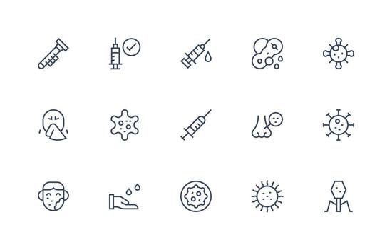 Flu including 15 Regular Line Illustrations Essential Icons for Rapid UI Building vector