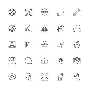 25 Medium Stroke Outline Style Icons from Troubleshooting Collection Flat Icon Set vector