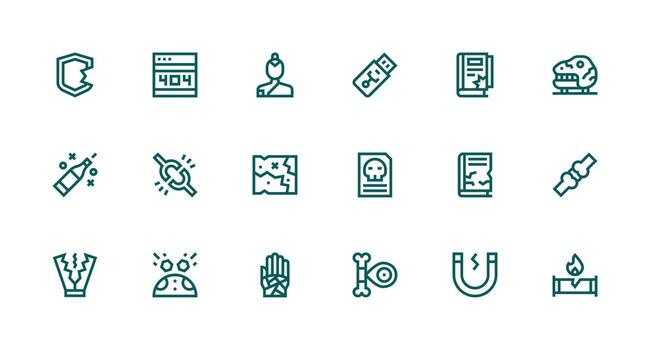 18 Broken Icons in Strong Stroke Line Aesthetic Clean Icon Collection for Web Use vector