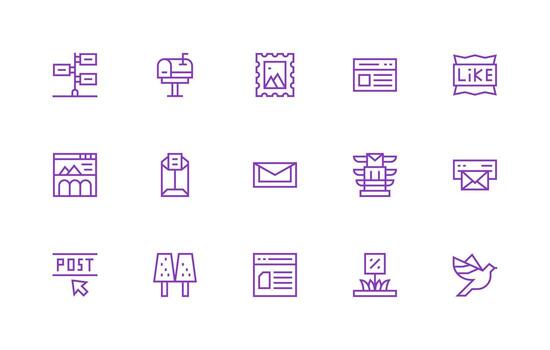 15 Regular Line Style Icons from Post Collection All Device Compatible Icon Set vector