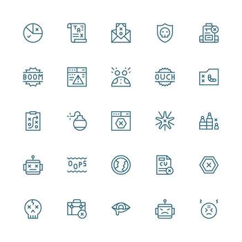 Failure Design Icons featuring 25 in Medium Stroke Outline Style Web and App Icon Pack Collection vector