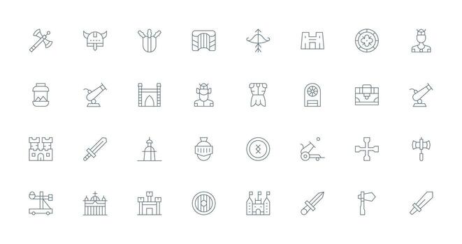 32 Thin Line Style Icons from Medieval Collection Web Icon Collection vector