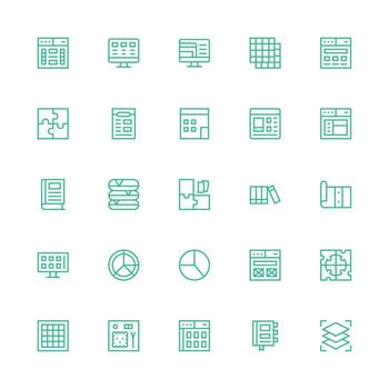 25 Icons for Sections in Medium Stroke Outline Format Clean Set for Layout Prototypes vector
