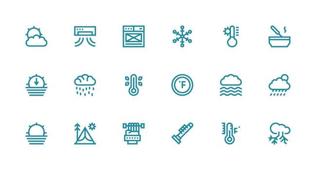 Temperature Set with 18 Strong Stroke Line Icons Clean Icon Collection for Web Use vector