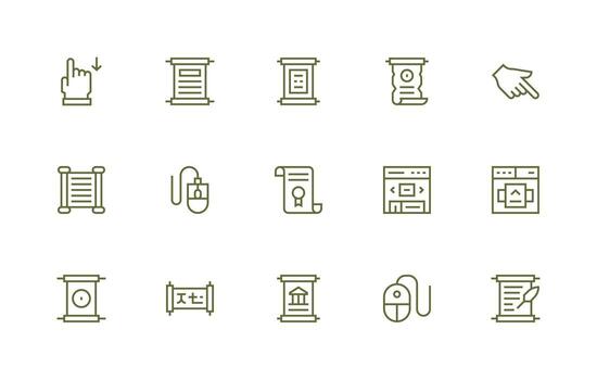 Desplazarse icono conjunto con 15 regular línea gráficos compacto icono conjunto vector