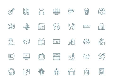 Light Line Style Entertainment Icons with 35 Vectors Multi-Style Icons for Creative Projects