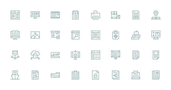 File Icon Set with 32 Thin Line Graphics Design Ready Icon Set for Teams vector