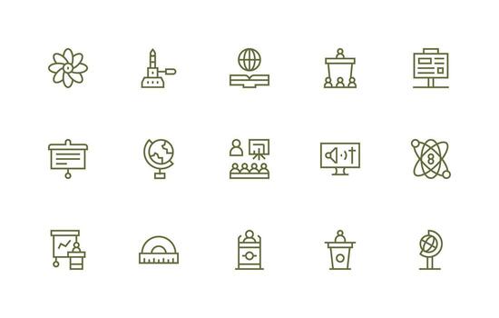 15 íconos para enseñando en regular línea formato tablero icono serie vector