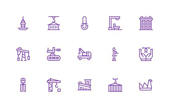 Regular Line Icons from Crane Set with 15 Vectors Well-Structured Icons for Creative Use
