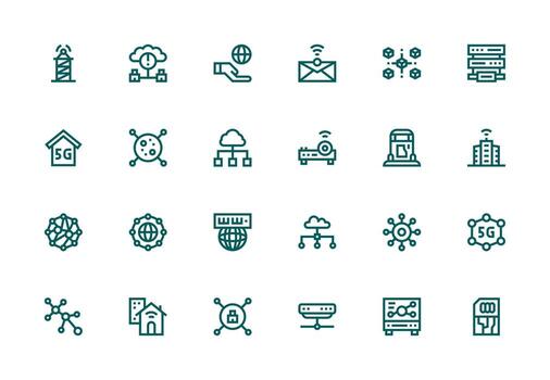 24 grueso línea línea íconos para conectividad gráficos usuario interfaz íconos para digital productos vector