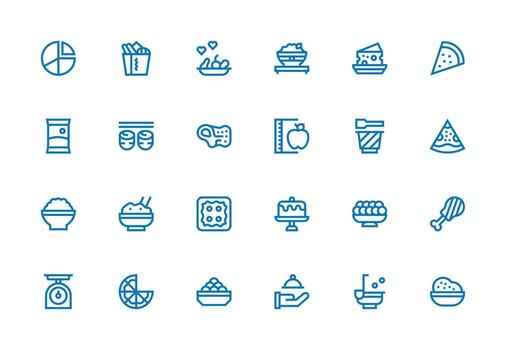 Portion Design Icons featuring 24 in Thick Line Line Style Design Ready Icon Set for Teams vector