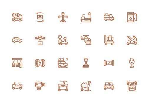 24 íconos para transporte en grueso línea línea formato esencial íconos para rápido ui edificio vector