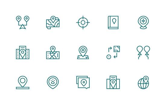 15 Icons for Coordinates in Regular Line Format UI-Ready Icon Collection vector