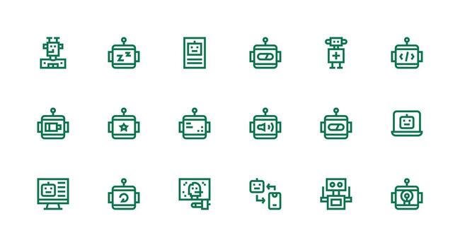 robot conjunto con 18 fuerte carrera línea íconos esencial icono conjunto para equipos vector