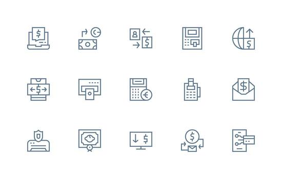 15 Regular Line Icons for Financial Transaction Graphics Neat Icon Set vector