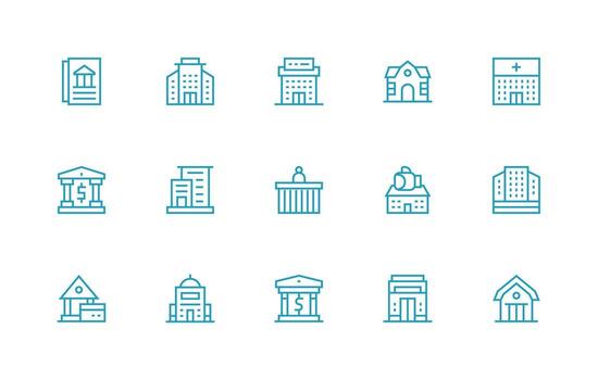 Institution Design Icons featuring 15 in Regular Line Style Icon Set for Projects vector