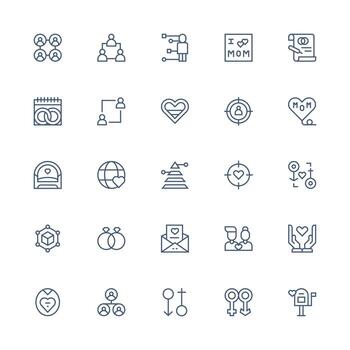 Relationship featuring 25 Icons in Medium Stroke Outline Design Balanced Icon Set for Functional Design vector