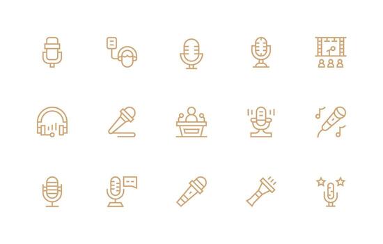 Microphone Icon Collection with 15 Regular Line Designs Flat Icon Set vector