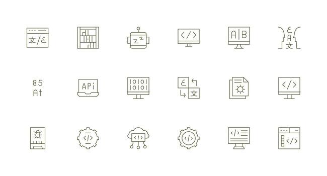 18 Minimal Line Designs for Programming Icons Compact Icon Pack vector