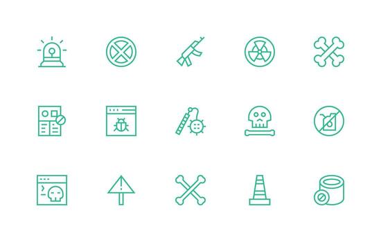 Regular Line Style Danger Icons with 15 Vectors Sharp Icons for Presentations