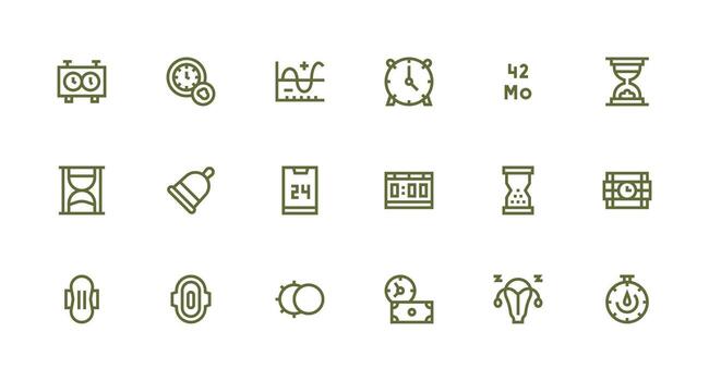 Strong Stroke Line Style Period Icons with 18 Vectors Sharp Icons for Presentations