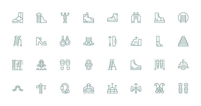Delgado línea íconos desde alpinismo conjunto con 32 vectores diseño Listo icono conjunto para equipos