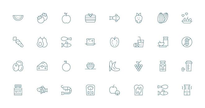 32 Thin Line Icons for Diet Graphics Icon Pack for UI vector