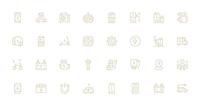 32 Thin Line Style Icons from Battery Collection Customizable Icon Series for Mobile Screens vector
