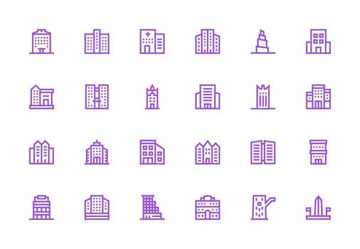 HighRise Icon Set with 24 Thick Line Line Graphics Customizable Icon Series for Mobile Screens vector