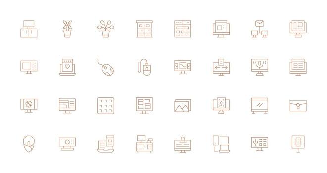 32 Thin Line Icons for Desktop Graphics Customizable Icon Series for Mobile Screens vector