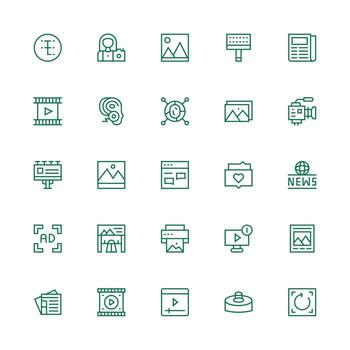 Media Design Icons featuring 25 in Medium Stroke Outline Style Interface Icon Collection for Daily Projects vector