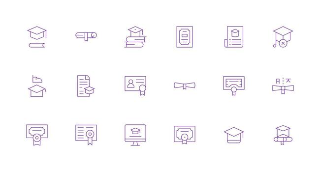 18 íconos para graduación en mínimo línea formato interfaz íconos para diario utilizar vector