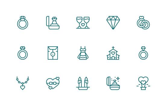 15 Regular Line Designs for Wedding Icons Quick Access Icons for UI Development vector